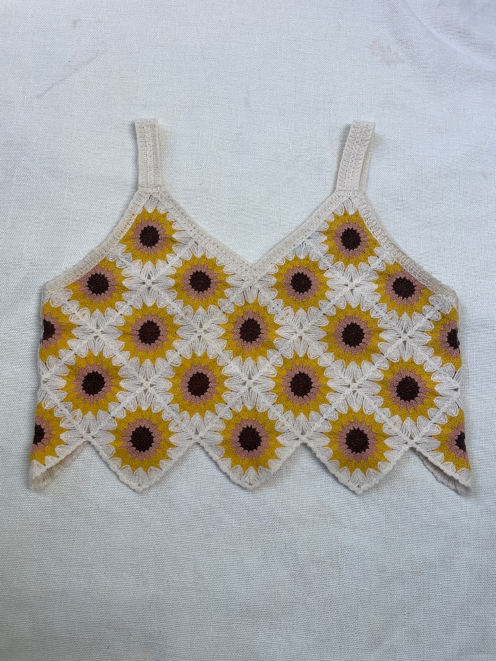 Crochet Sunflower Crop Top in Cream and Yellow